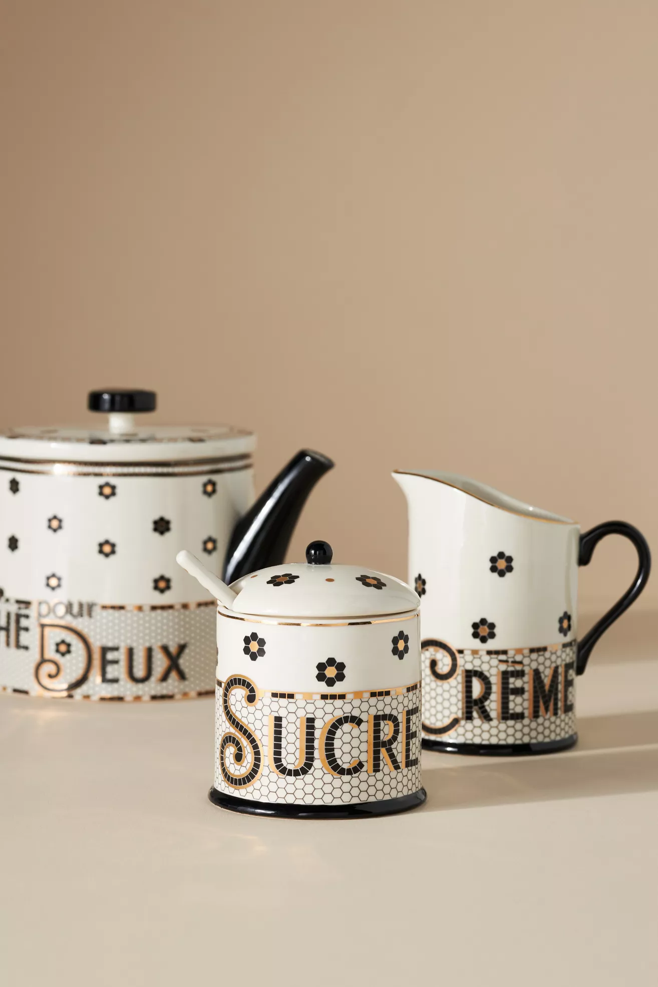 Bistro Tile Stoneware 24k Gold Accent Sugar Bowl - thumbnail 3