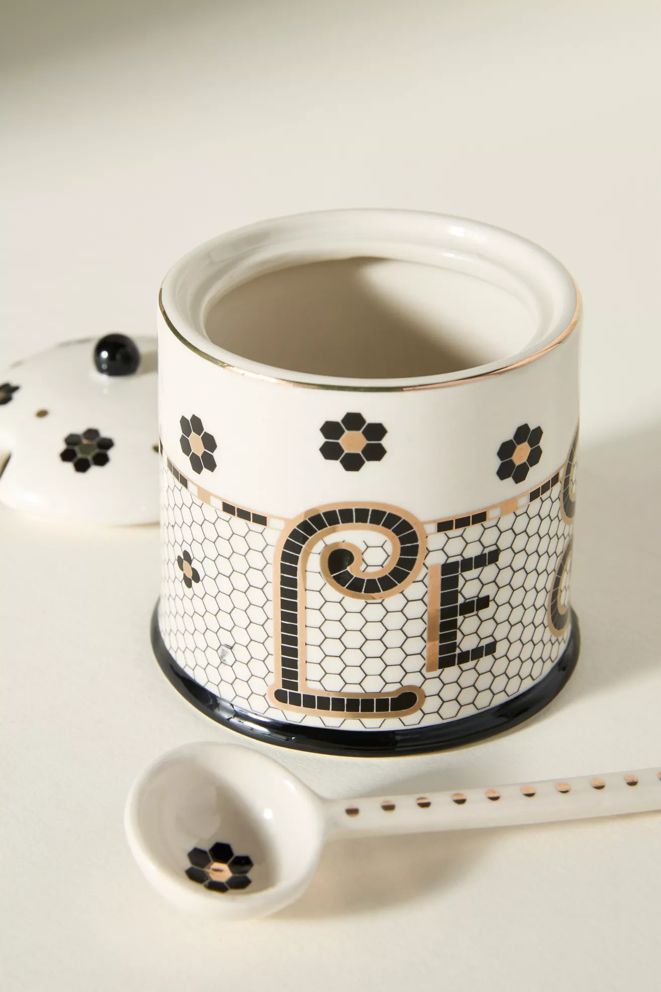 Bistro Tile Stoneware 24k Gold Accent Sugar Bowl - thumbnail 2