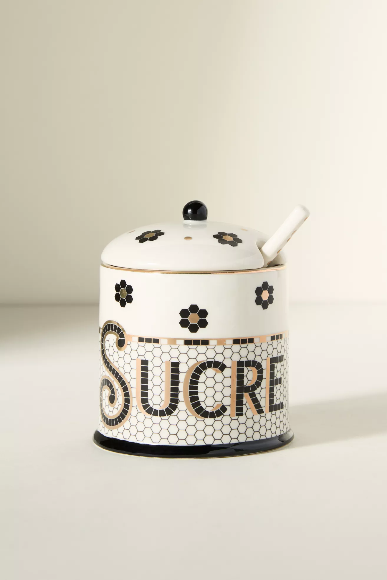 Bistro Tile Stoneware 24k Gold Accent Sugar Bowl