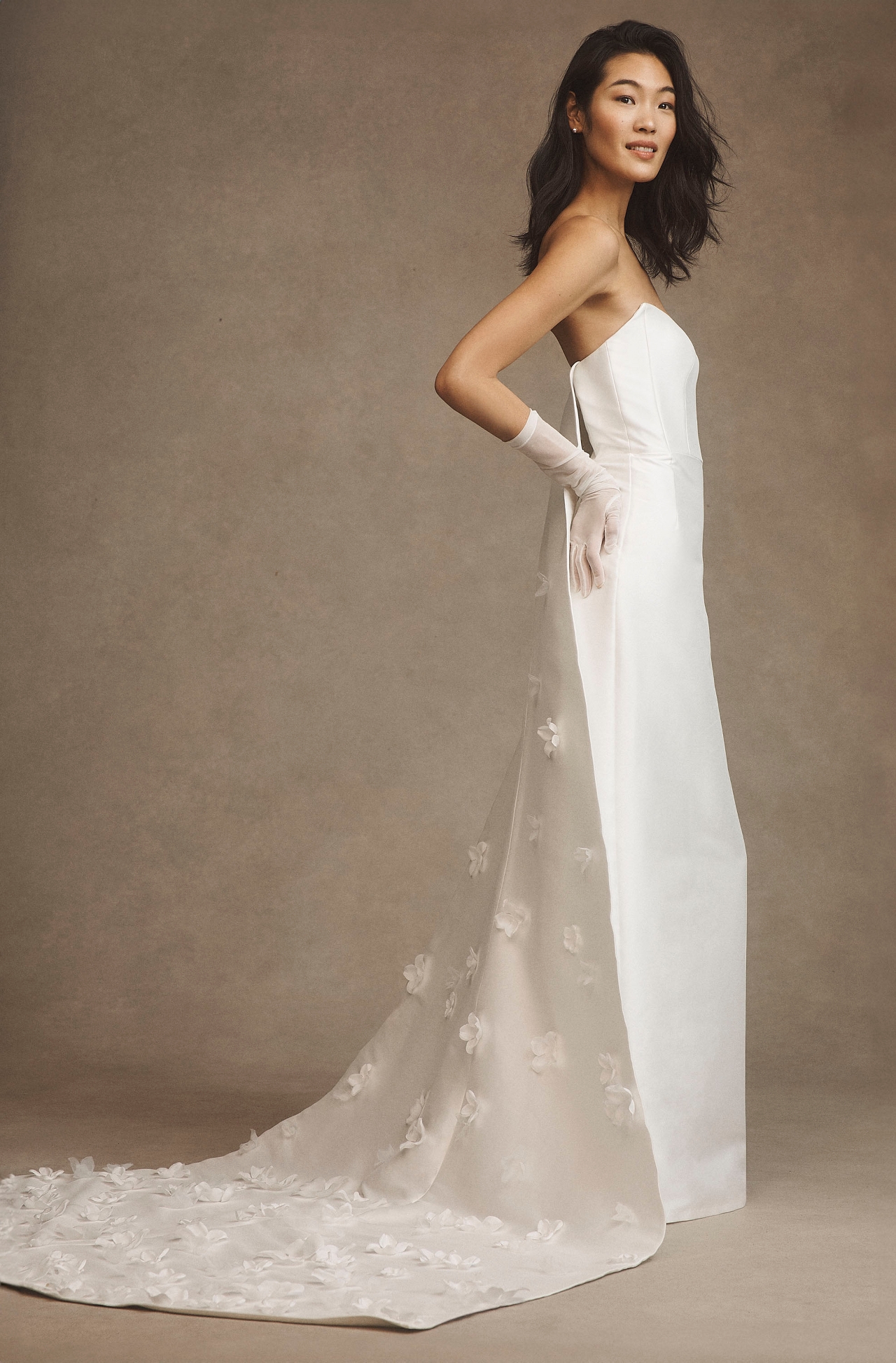 Jenny by Yoo Catalina Strapless Cape Gown