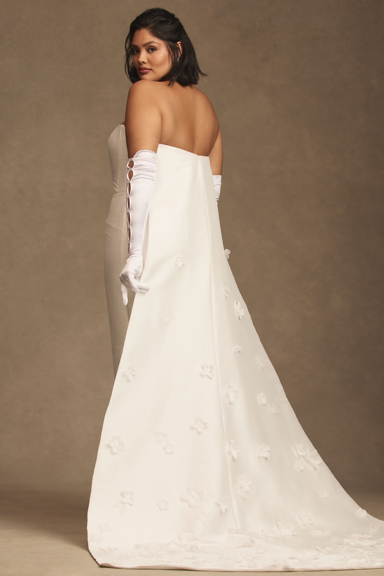 Jenny by Yoo Catalina Strapless Cape Gown