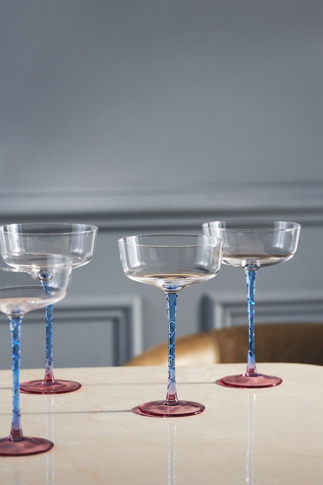 Teal Champagne Colored Coupe Glasses Set of 2