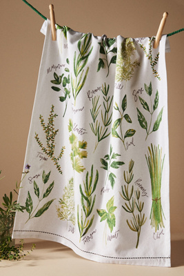 Anthropologie Types Of Herbs Cotton Tea Towel In White