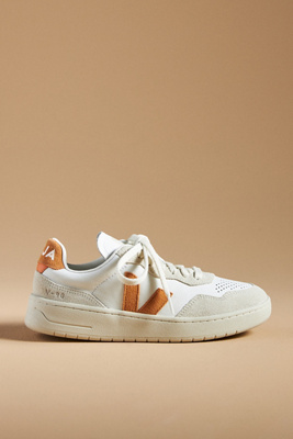 Veja V-90 Leather Sneaker In Orange