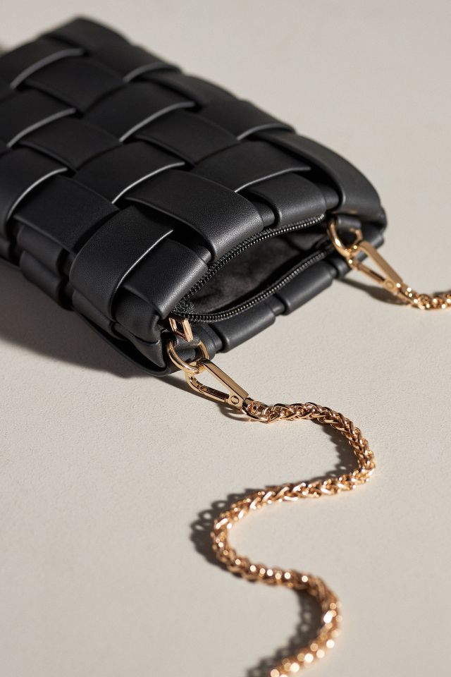 Black Oversized Weave Gold Chain Cross Body Bag