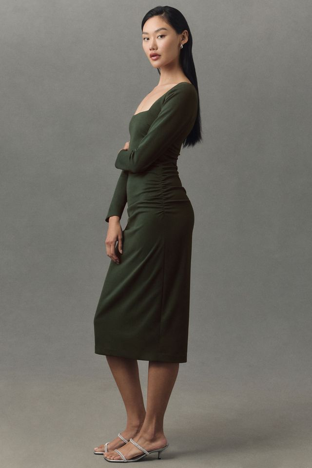 BHLDN Larisa Square-Neck Long-Sleeve Stretch Crepe Midi Dress #2