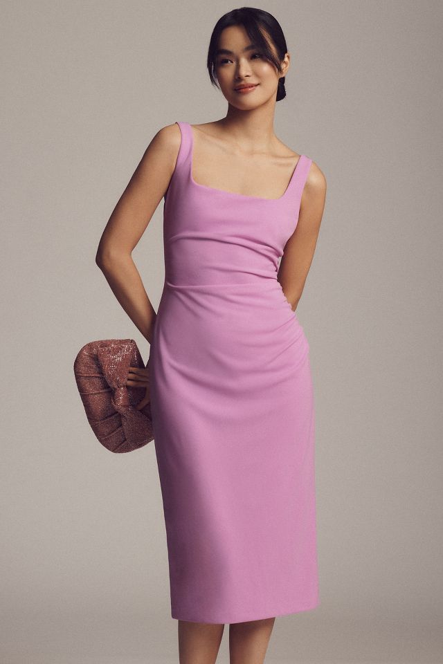 BHLDN Mia Square-Neck Stretch Satin Midi Dress