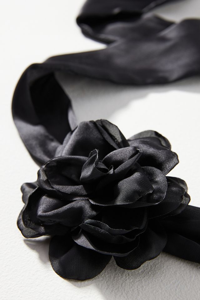 Satin Flower Choker Necklace Women's Black