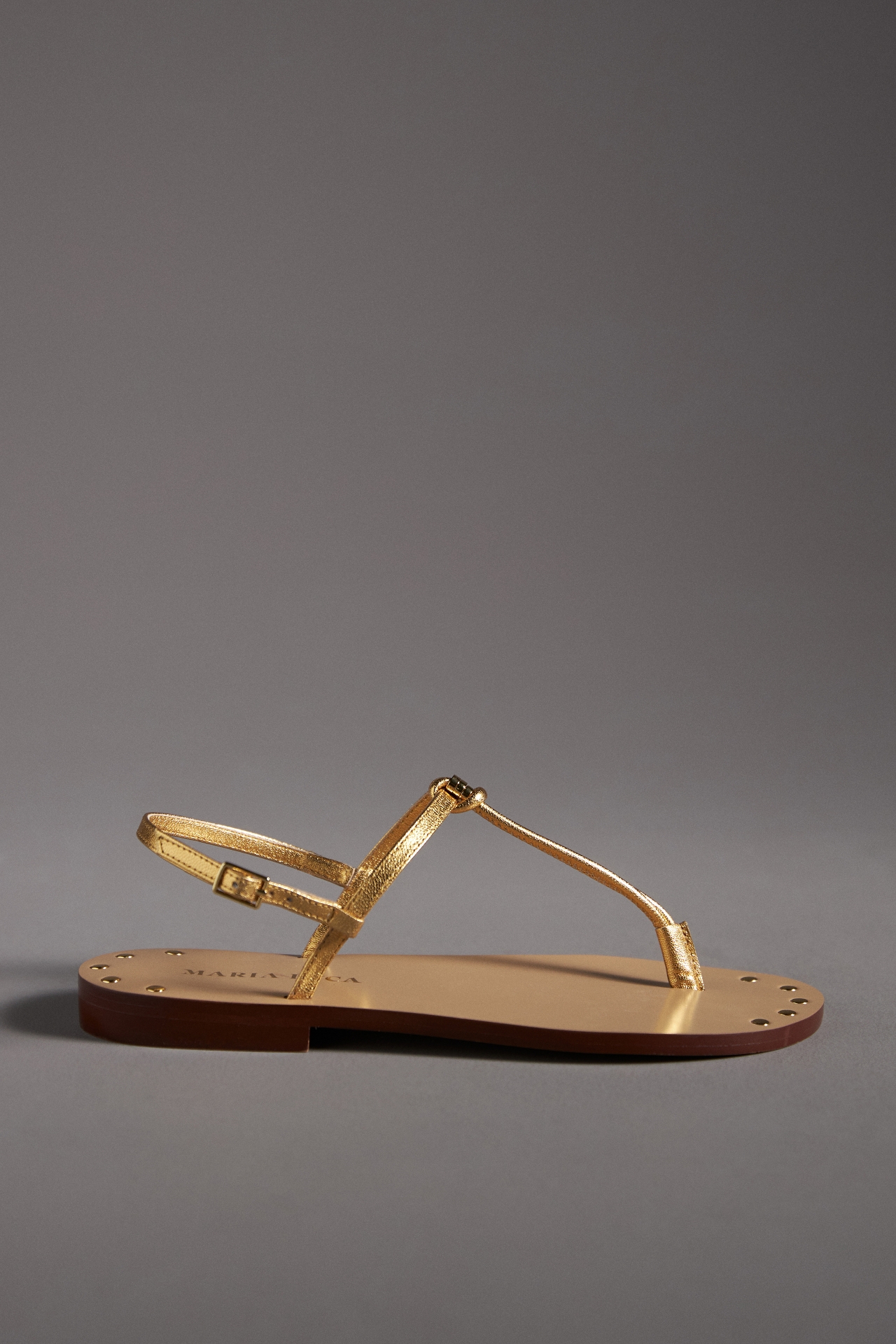 MARIA LUCA Iset T-Strap Metallic Leather Sandals