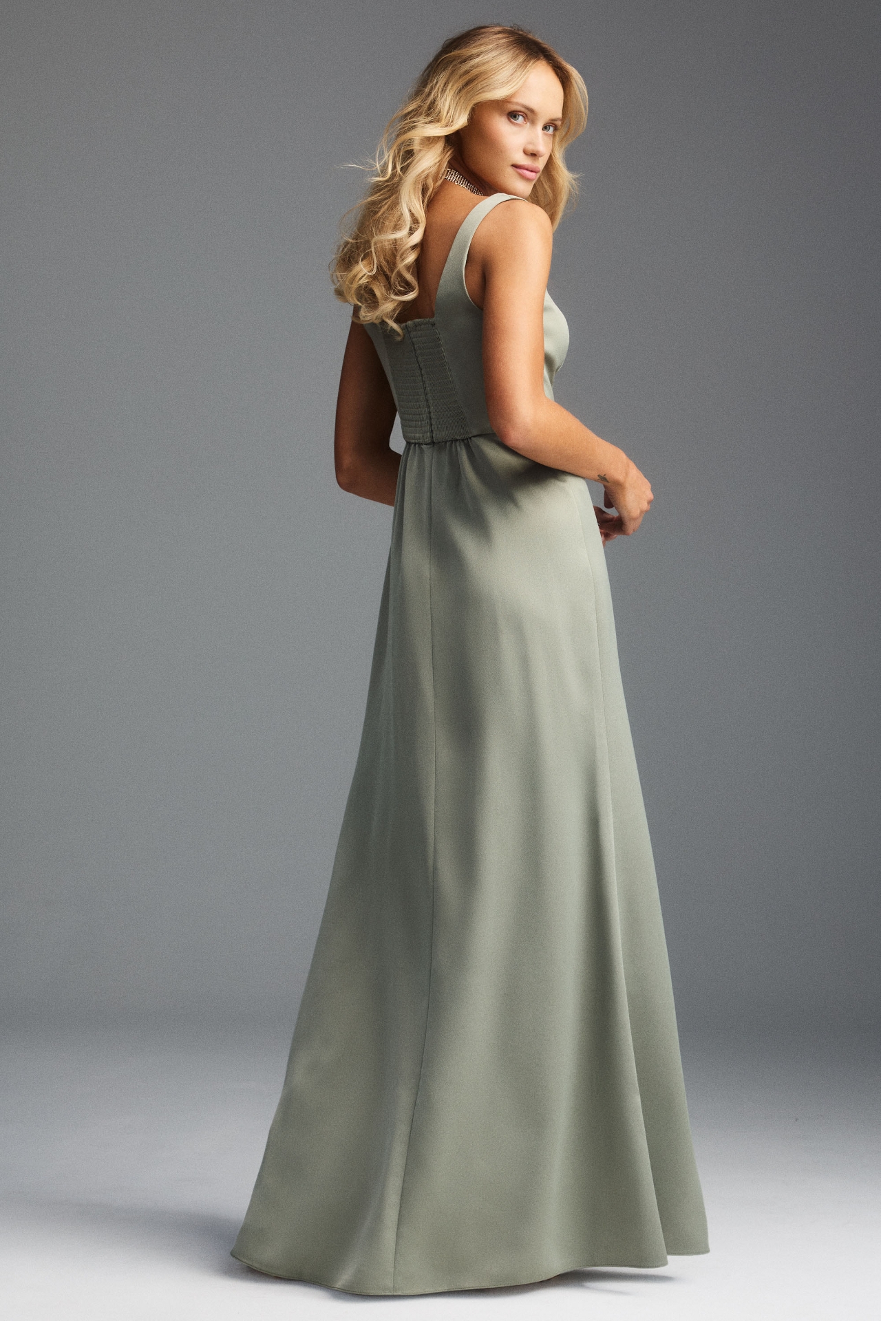 BHLDN Sophia Square-Neck Satin Maxi Dress