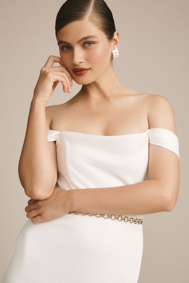 BHLDN Cleo Off-The-Shoulder Satin Maxi Dress #1
