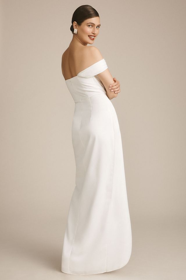 BHLDN Cleo Off-The-Shoulder Satin Maxi Dress #2