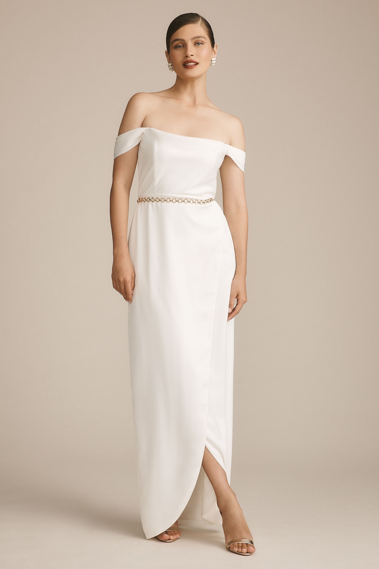 BHLDN Cleo Off-The-Shoulder Satin Maxi Dress