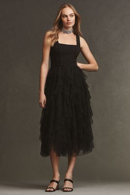 BHLDN Talia Square-Neck Corset Tulle Midi Dress