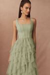 BHLDN Sleeveless Square-Neck Ruffled Tulle Midi Dress
