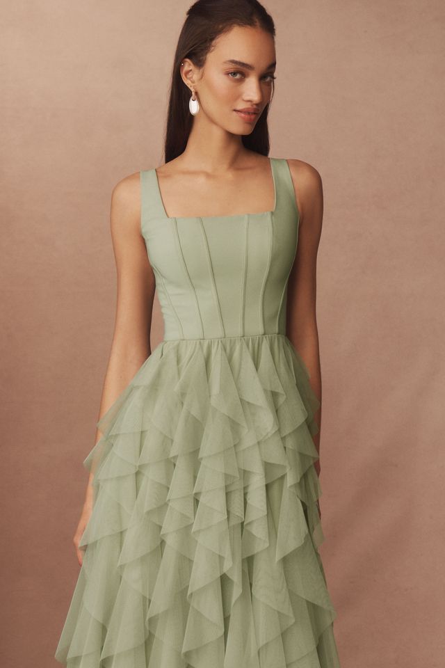 BHLDN Talia Square-Neck Corset Tulle Midi Dress #2