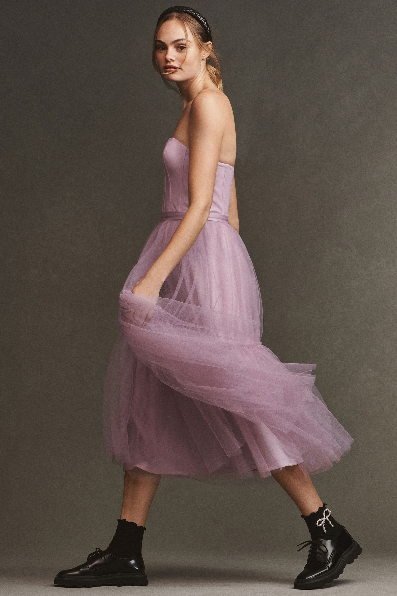 BHLDN Strapless A-Line Tulle Midi Dress