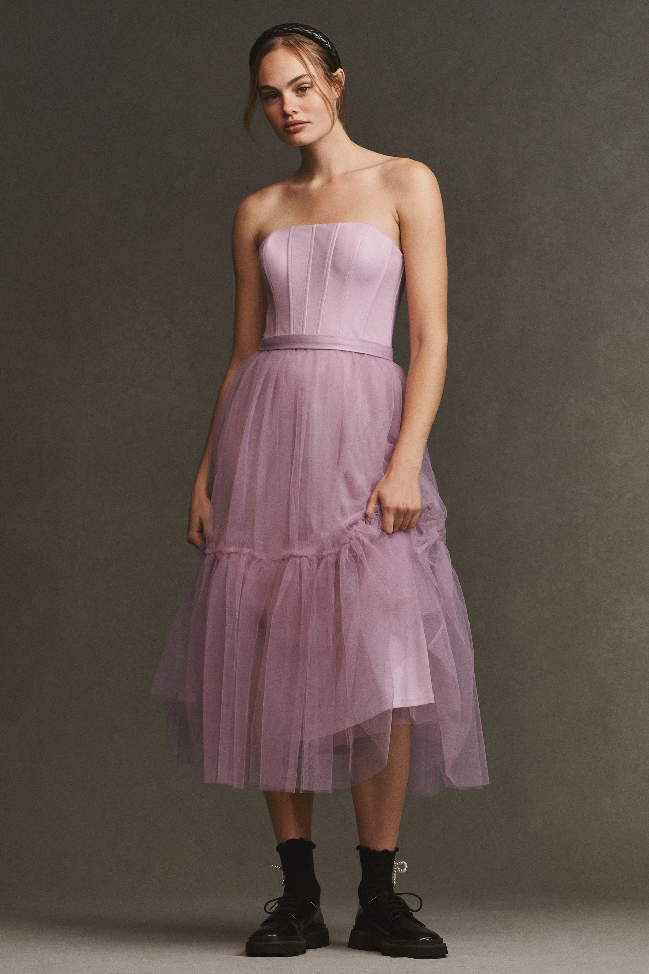 BHLDN Strapless A-Line Tulle Midi Dress