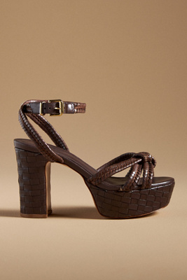 Schutz Kathleen Woven Ankle-strap Platform Sandals In Brown