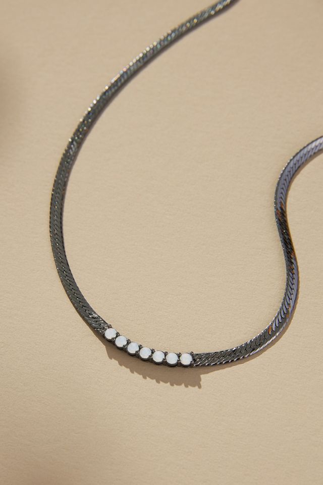 Herringbone Chain Crystal Necklace #1