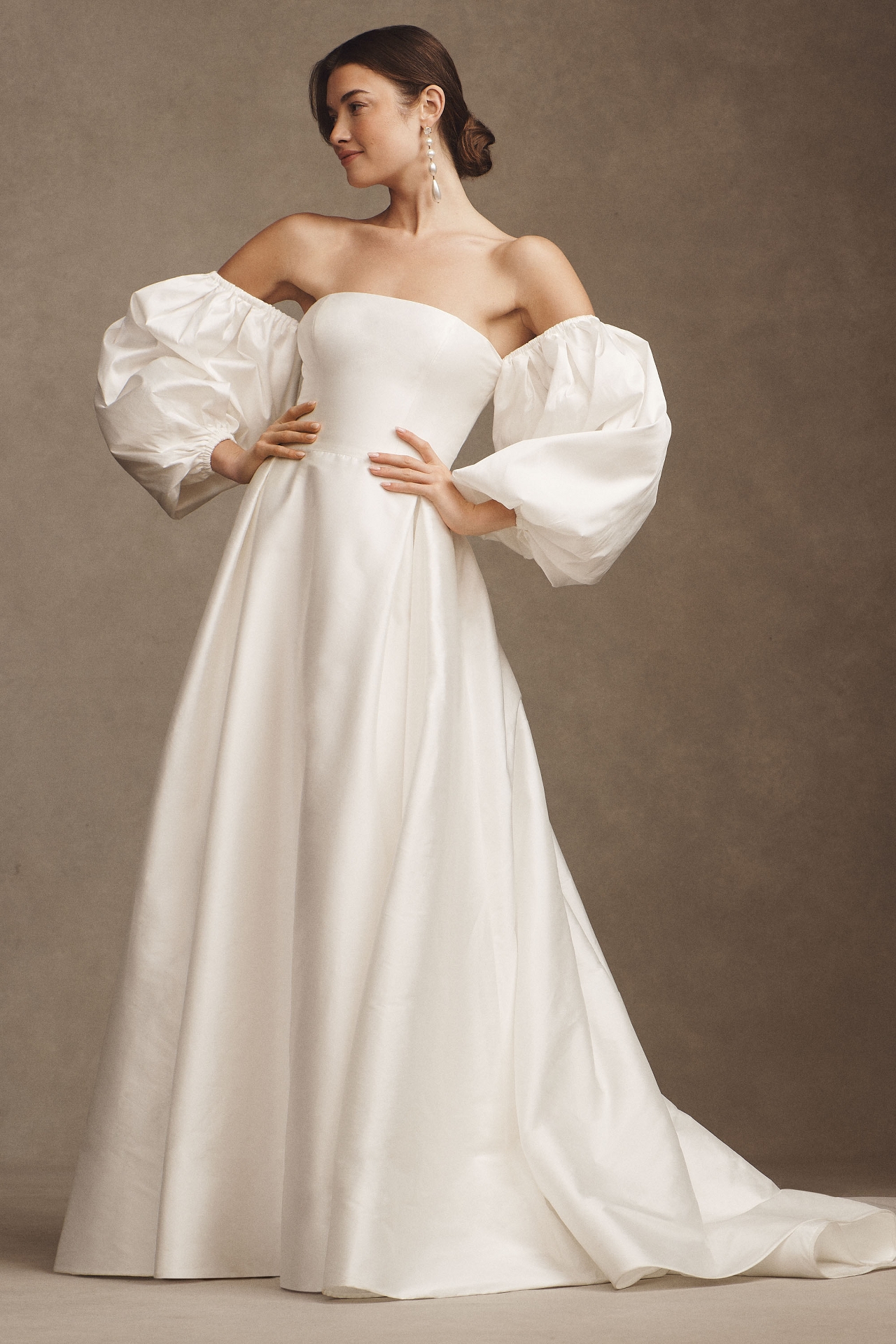 Watters Millie Off The Shoulder Removable Puff Sleeve A Line Wedding Gown