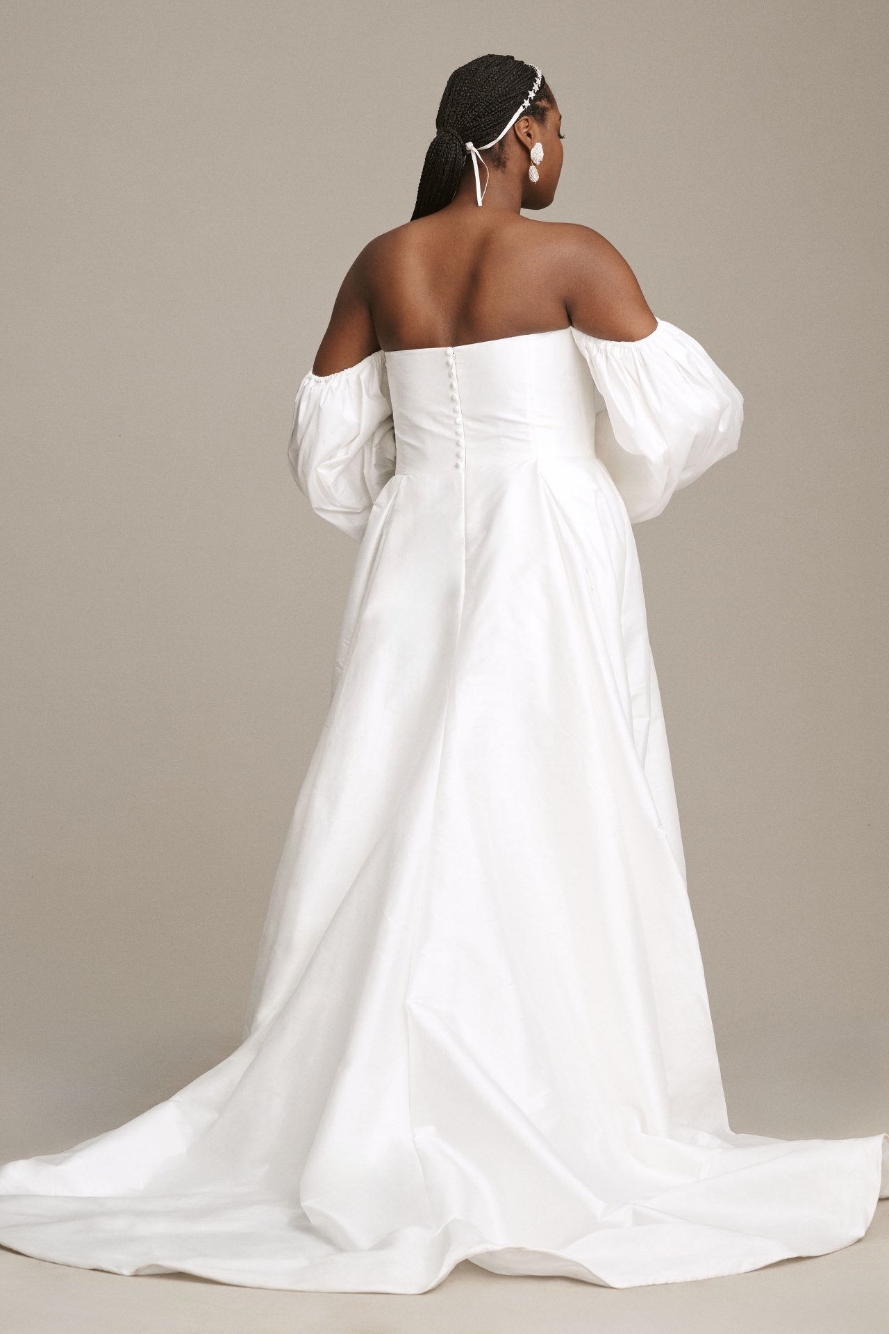 Watters Millie Off-The-Shoulder Removable Puff-Sleeve A-Line Wedding Gown