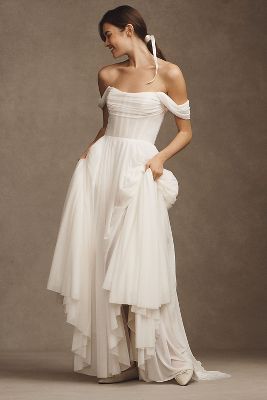 Watters Marlina Off-The-Shoulder Convertible Mini Wedding Dress