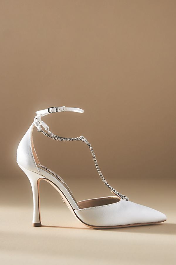 Shop Badgley Mischka Zayna Crystal-embellished T-strap Heels In White