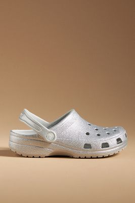 Crocs Classic Glitter Clogs In Silver