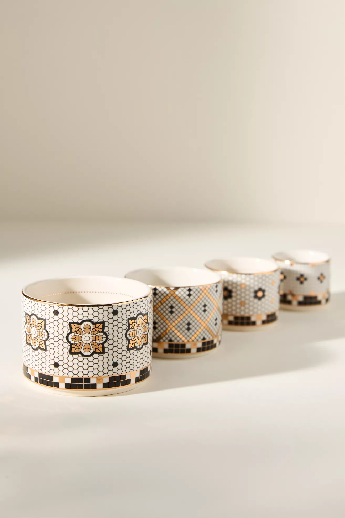Bistro Tile Stoneware 24k Gold Accent Measuring Cups, Set of 4