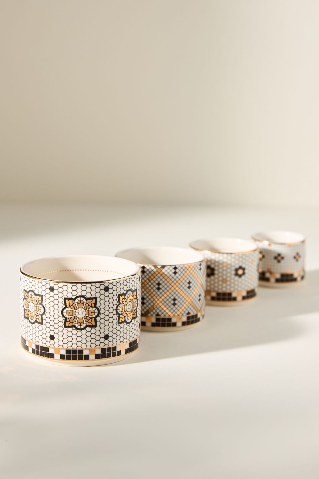 Bistro Tile Stoneware 24k Gold Accent Measuring Cups, Set of 4 - Multi, Set Of 4