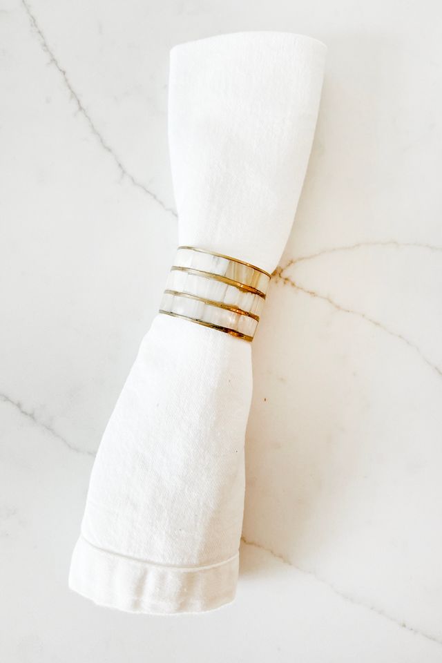 Old Flame Candle Co. Vintage Brass + Mother of Pearl Napkin Rings, Set of 6 #2