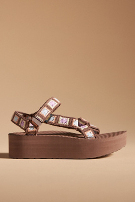 Shop Teva Flatform Universal Crochet Sandals In Brown