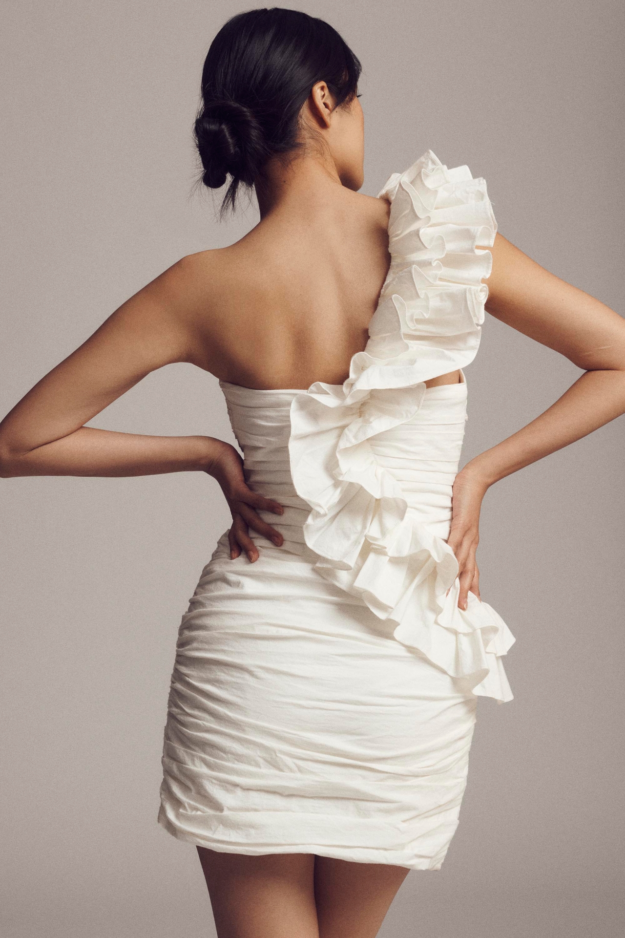 BHLDN Ollie One-Shoulder Ruffle Mini Dress