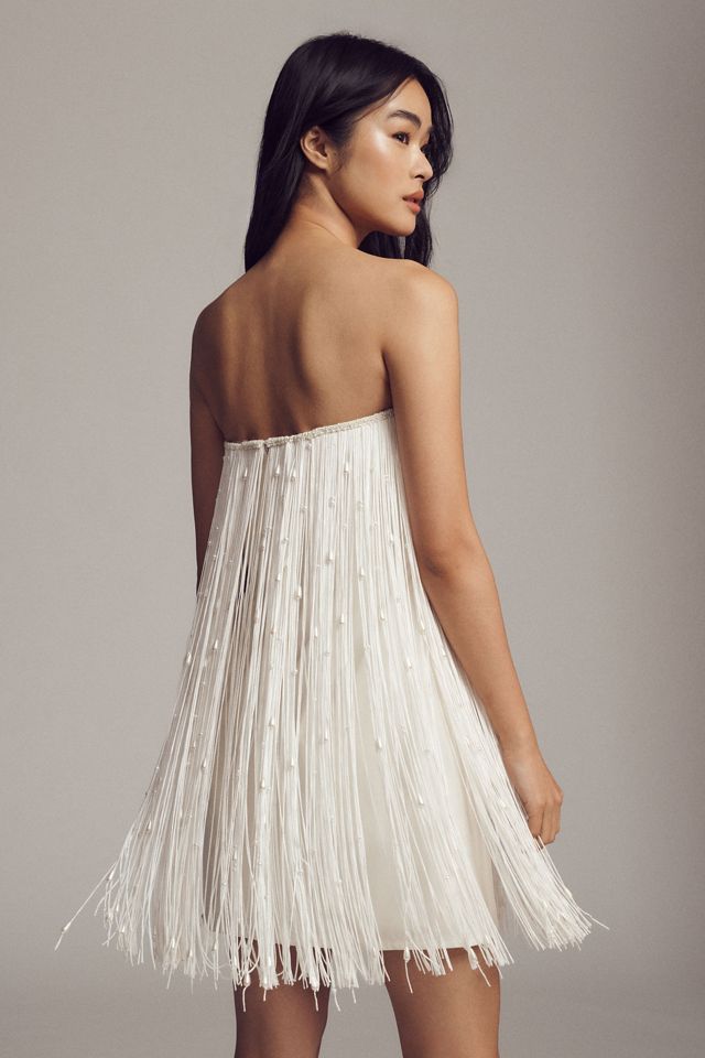 BHLDN Emmeline Strapless Pearl Fringe Mini Dress #1