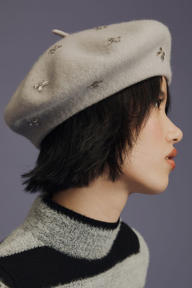 Anthropologie Maeve Embellished Gray  beret New Maeve Rhinestone Beret | Anthropologie main image 3
