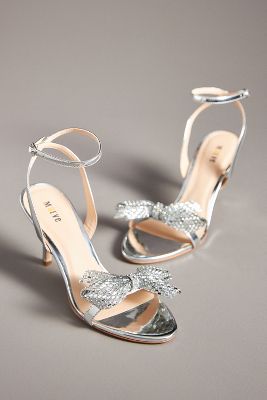 Maeve Crystal Bow Heels In Silver