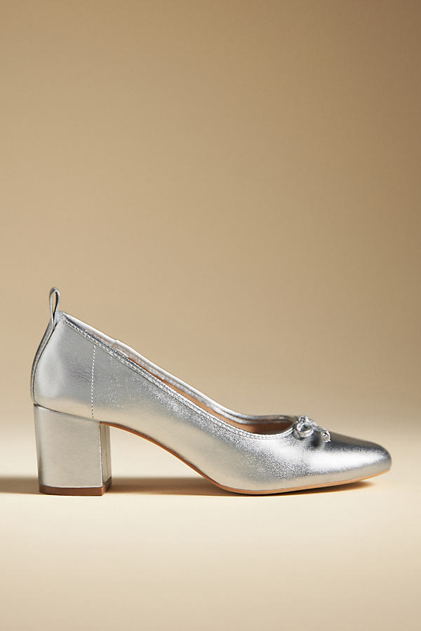 Maeve Heeled Ballet Pumps In Silver