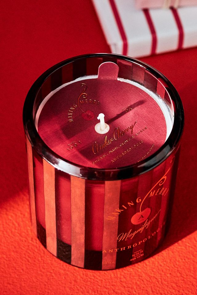 Anthropologie Holiday Spice Amber Cherry Glass Candle #1