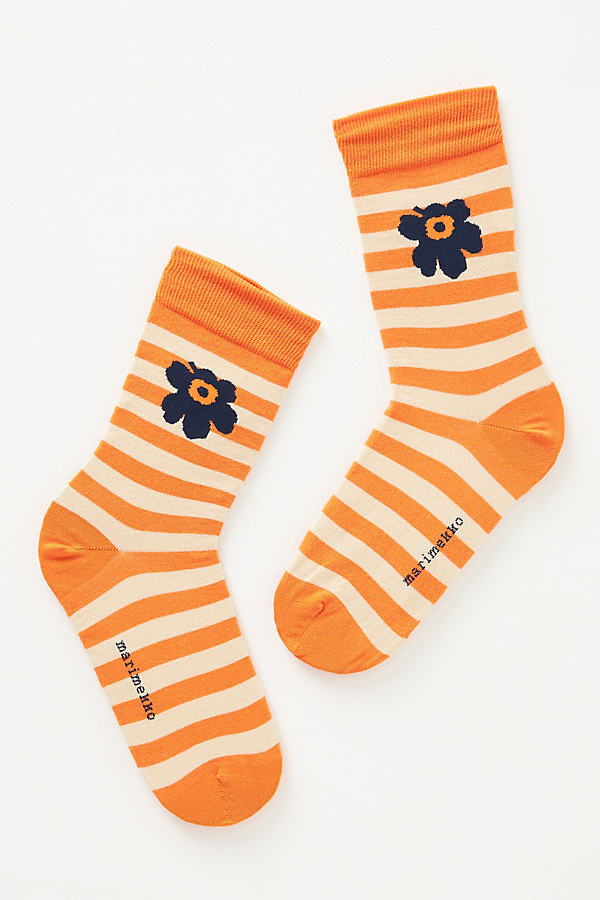 Marimekko Striped Flower Socks In Orange
