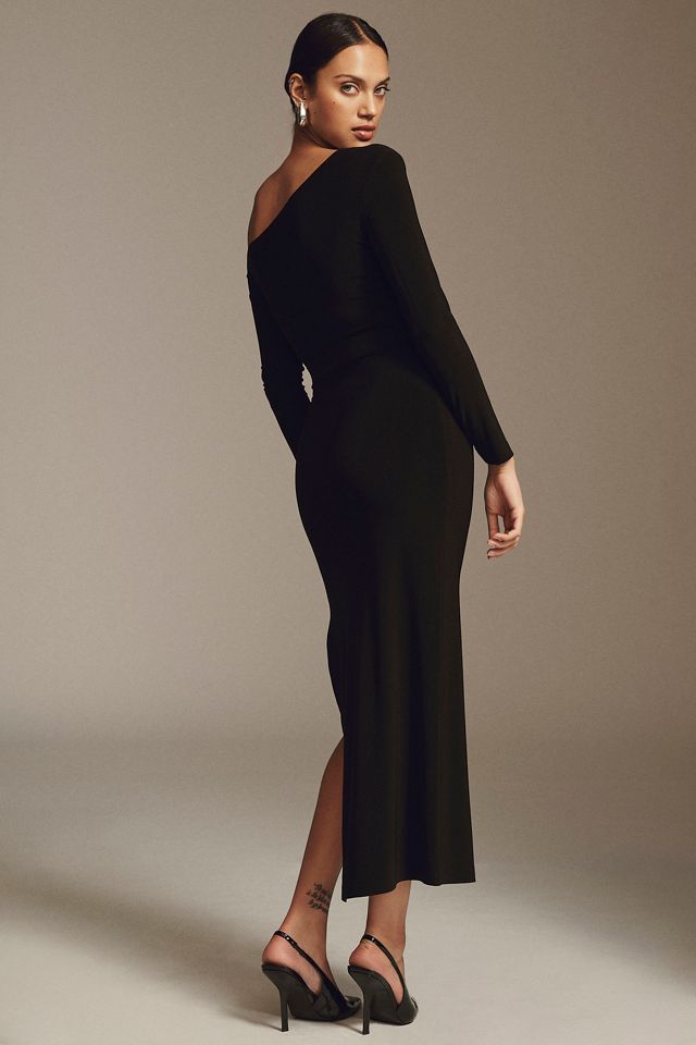Norma Kamali Long-Sleeve Drop-Shoulder Side-Slit Midi Dress #1