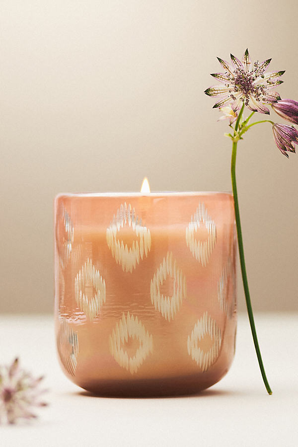 Anthropologie Rohini Floral Lavender Eucalyptus Glass Candle In Pink
