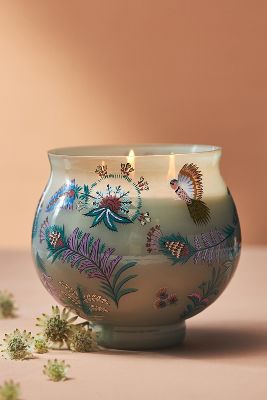 Anthropologie Saraban Fresh Vetiver & Sandalwood Hand-painted Glass Candle In Multicolor