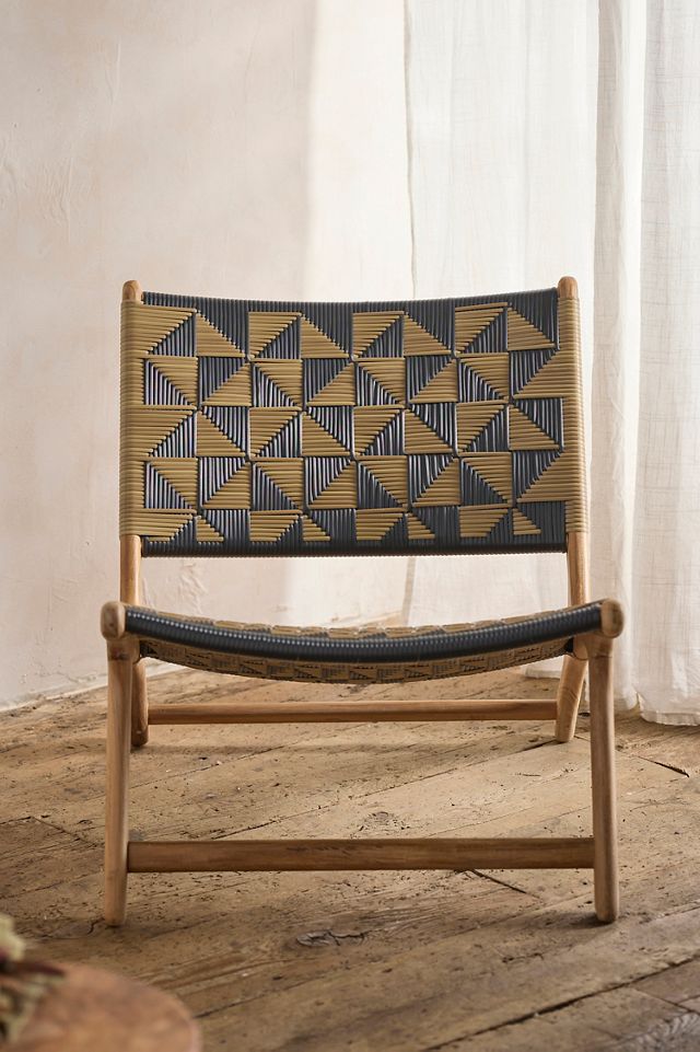 Havana Wicker + Teak Armless Chair, Black + Natural #2