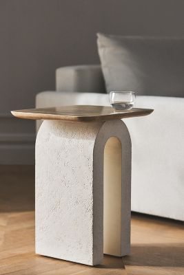 Anthropologie Aspen Sculptural Marble-top Side Table In Neutral