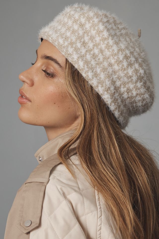 By Anthropologie Fuzzy Houndstooth Beret | Anthropologie UK