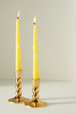 Pressed Daisy Taper Candles, Set of 2