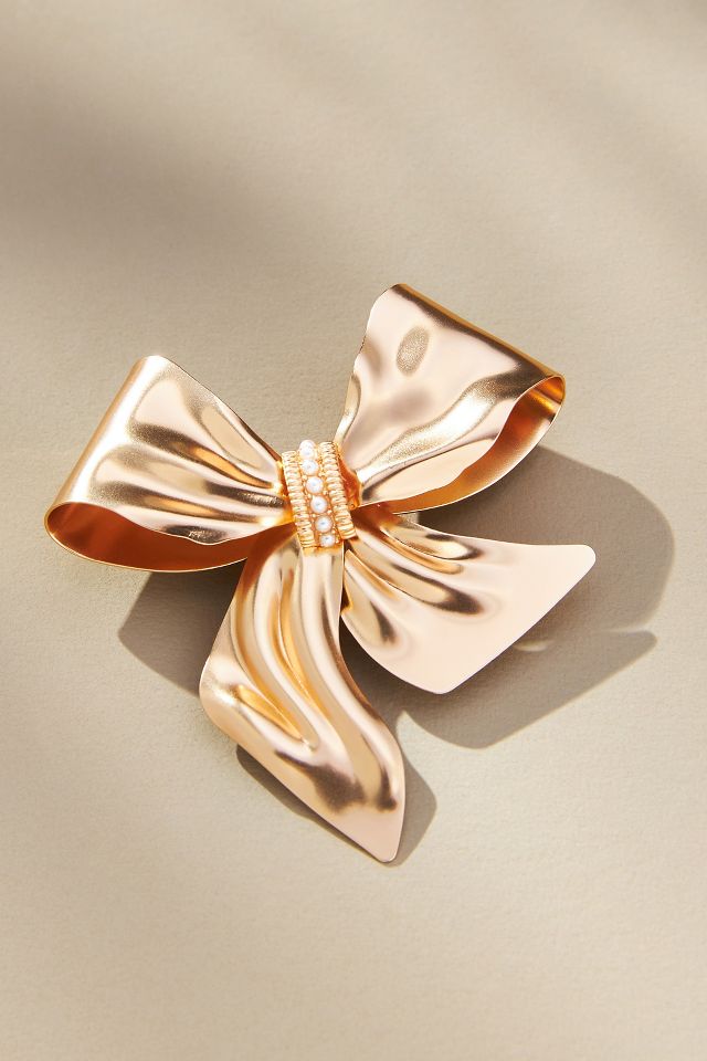 Vintage Bow Gold Tone Brooch by Coro. Possible Statement Necklace or B