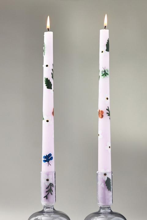 Faye Handpainted Taper Candles, Set of 2