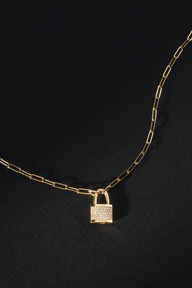 Luna Skye Diamond Lock Paperclip Necklace #1
